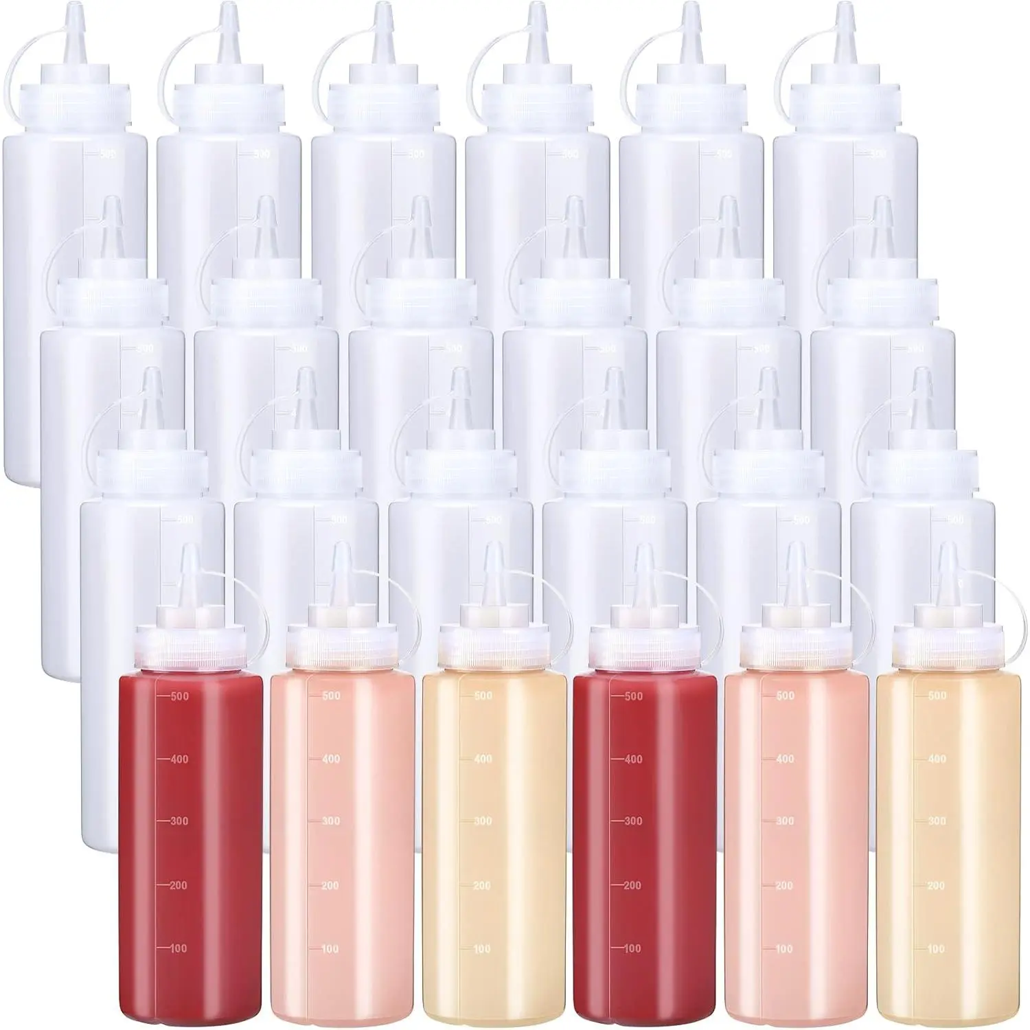 24 count Plastic Condiment Squeeze Bottles Squeeze Leak Proof Multipurpose Squirt Bottles with Twist Top Cap for Sauces Ketchup BBQ Syrup Dressings  Grilling Crafts Olive Oil Arts (16 oz)