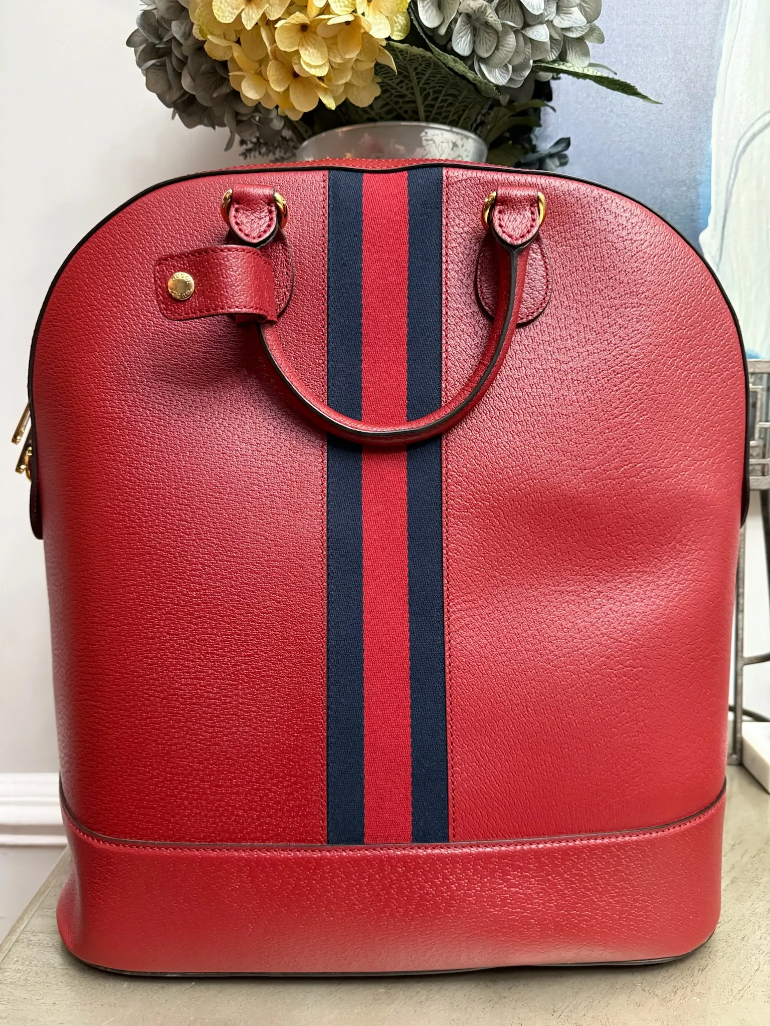 Pre-owned GUCCI Leather Shoulder Bags Savoy Web Bowling Tote