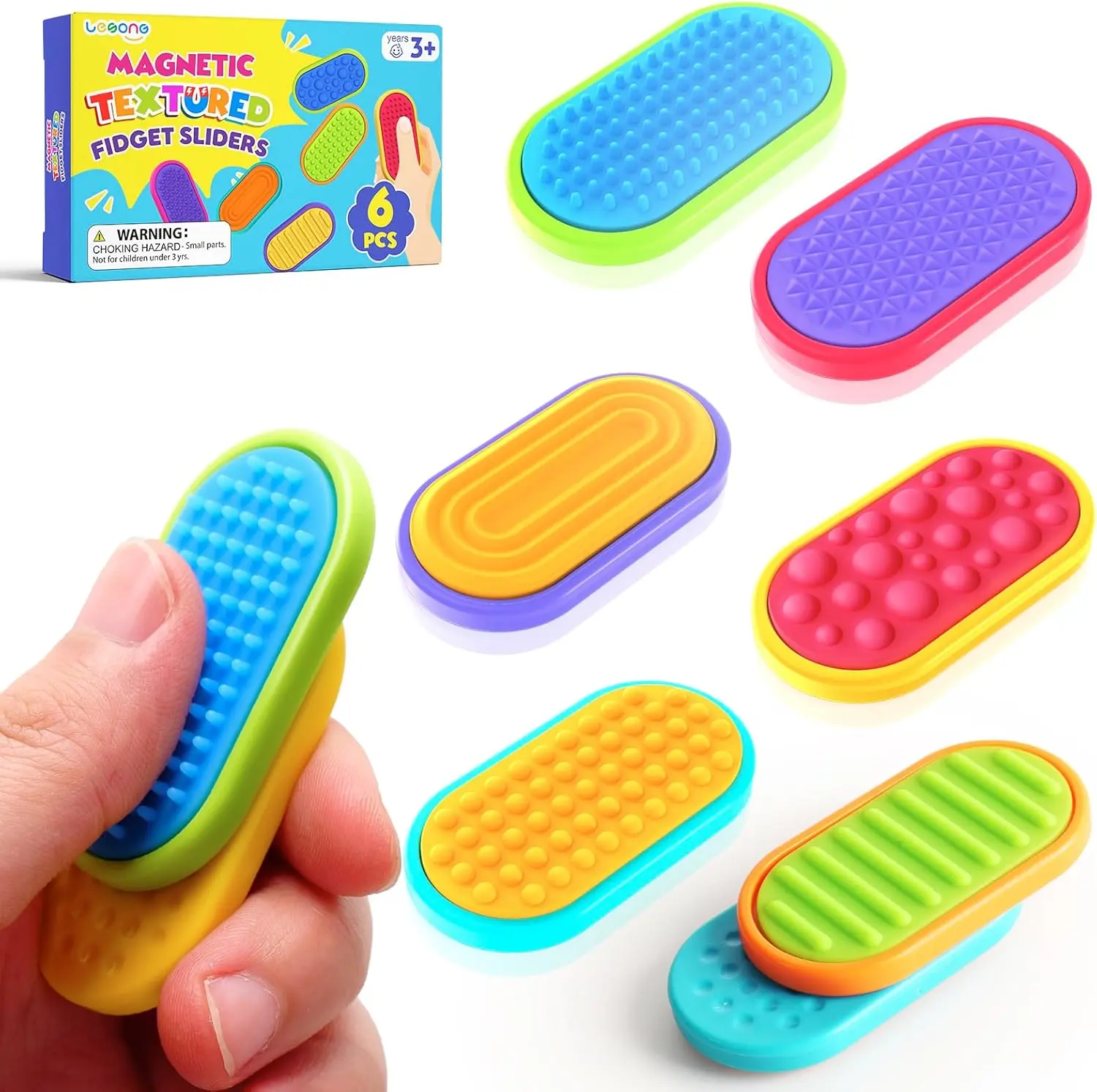 Magnetic Sensory Fidget Toy for Kids & Adults – Quiet Silicone Magnetic Slider for Stress & Anxiety Relief | Textured Pocket Toy for Autism, ADHD, Office Desk, Classroom Prizes & Travel Gifts