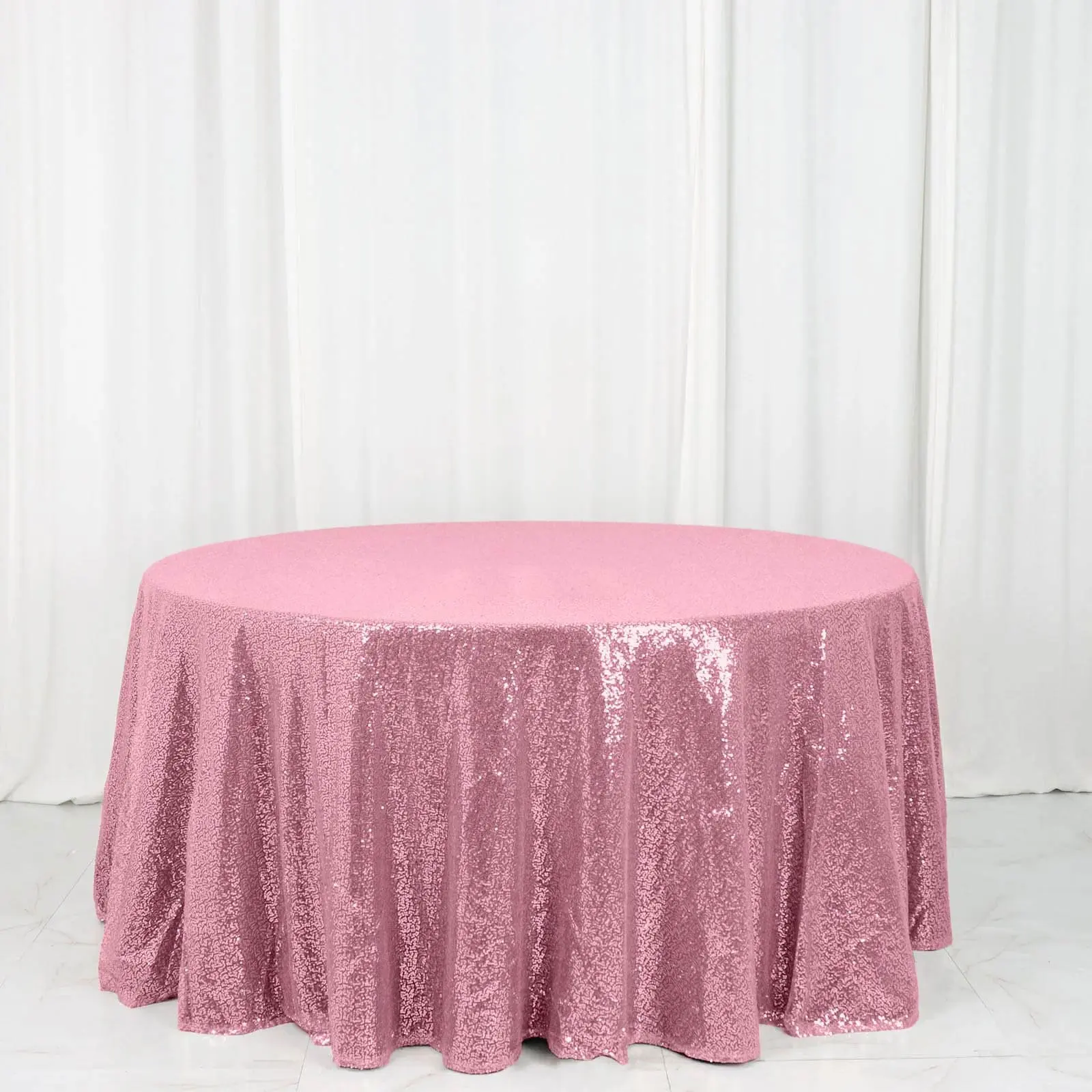 120" Pink Seamless Sequin Round Tablecloth, Outdoor Furniture Table Cover for Wedding Decoration