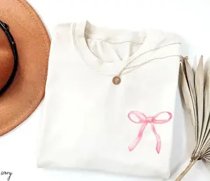 Pink Coquette Shirt, Pink Bow Shirts, Minimalist Cute Ribbon Tee, Girly Girl Aesthetic Gift for Her