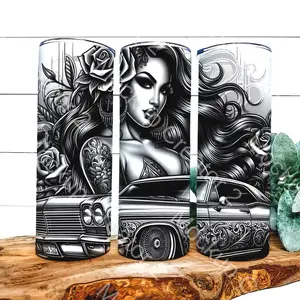 Lowrider Chola Stainless Steel Tumbler with Reusable Straw - 20 oz, Eco-Friendly - Water Bottles, Drinkware