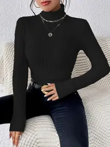 Autumn Winter New Large Size Womenswear Top, Casual Versatile Home Comfort High Neck Turtleneck Solid Color Long Sleeve Fleece Knitwear