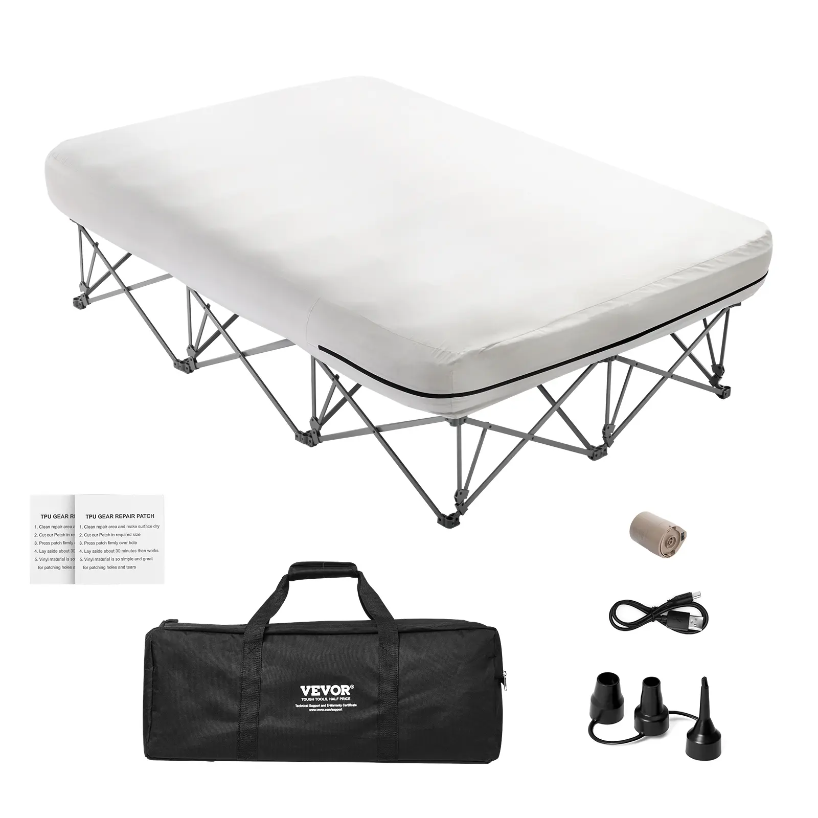 【summerfinds】VEVOR Air Mattress Twin with Frame, 2 Person Inflatable Mattress with Pump & Rolling Carry Case, Portable Folding Blow Up Mattress Supports 600lbs, Fast Inflating Air Bed for Home, Guests & Camping