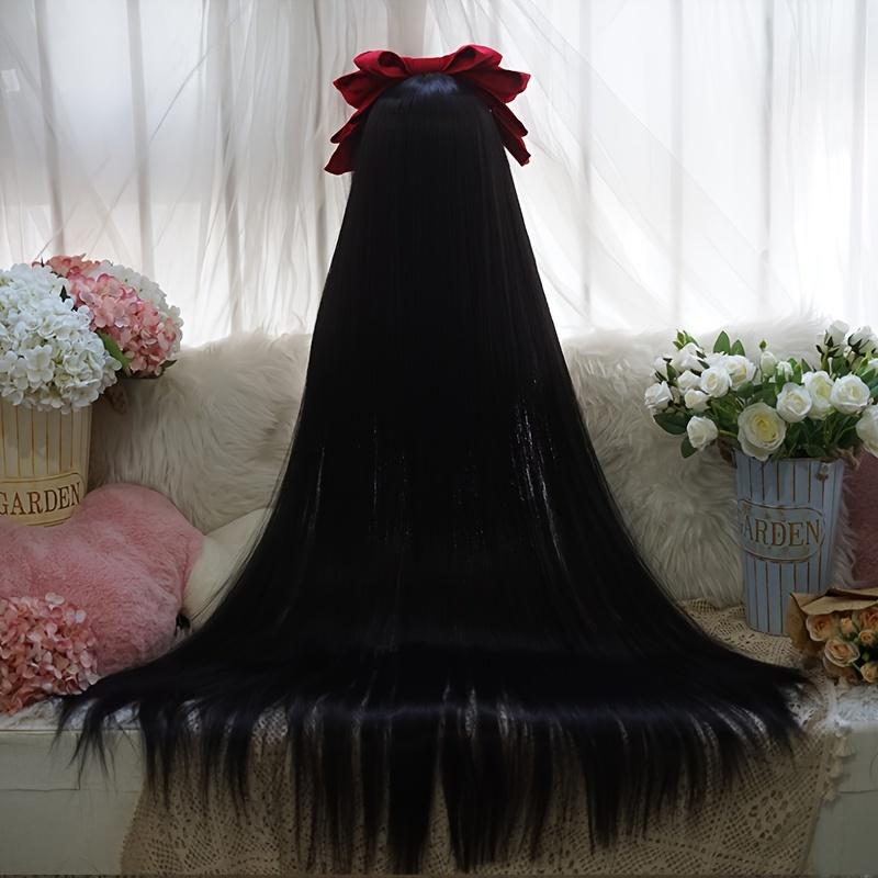 44-inch 46.3inch Extra-Long Straight Hair Wig for Cosplay Party Costumes, Rose Net Golden, Red, Natural Black, Ash Gray, for Adults