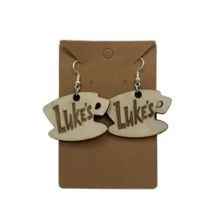 Luke's Coffee Cup Design Laser Engraved Earrings - Unique Wooden Earrings with "Luke's" Text