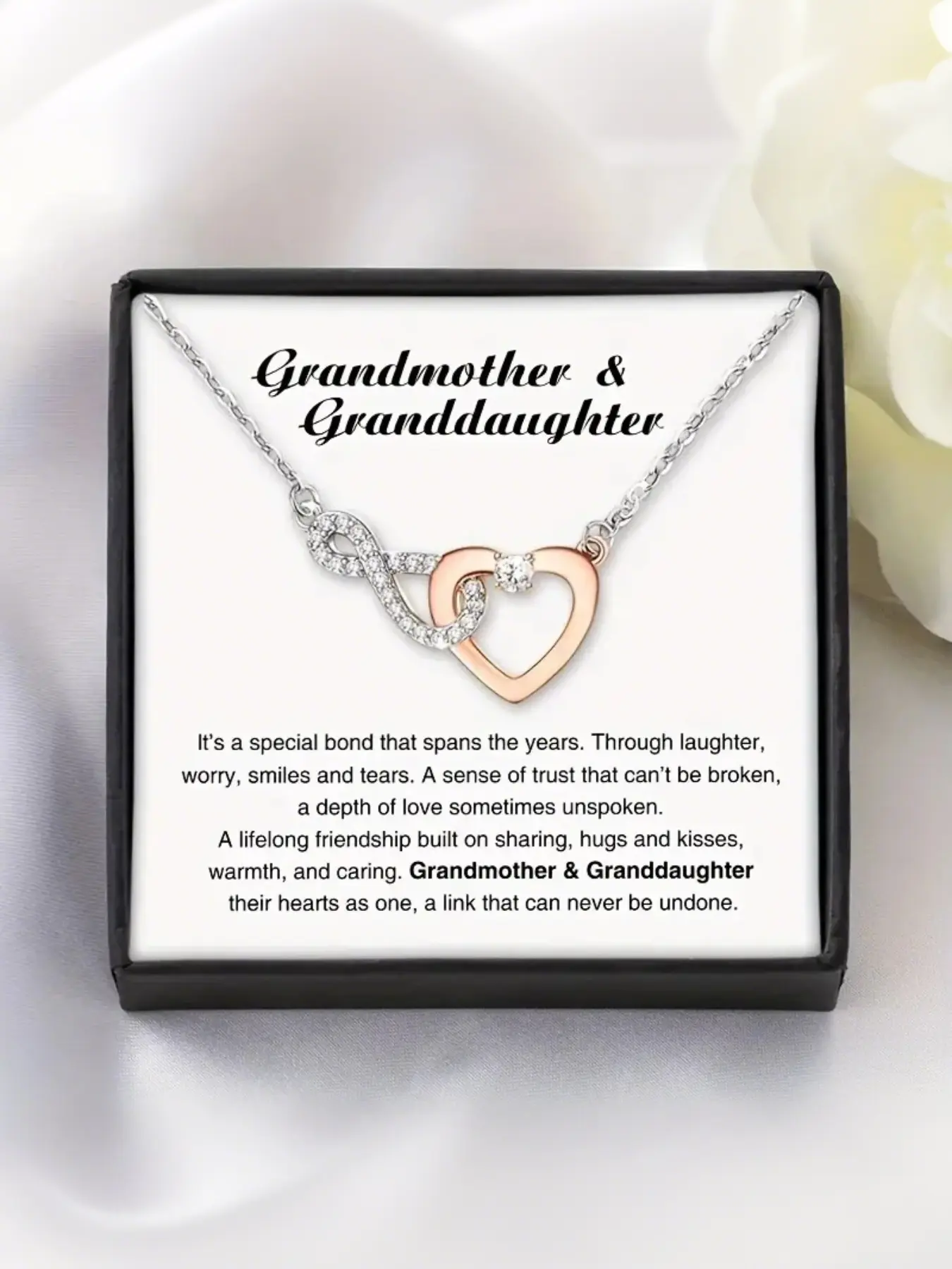 Grandmother & Granddaughter Rose Gold Heart Infinity Stainless Steel Chain Necklace  | With Message Card & Gift Box | Perfect Christmas/Birthday/Party/Anniversary Gift