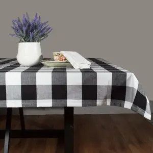 212 MAIN Cotton 54 in. Oversized, Hemstitched, Checkered Farmhouse Square Tablecloth - Black & White, Tablecloth Only