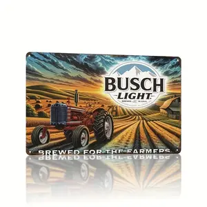 Busch Light Vintage Tractor Metal Tin Sign - Boho Iron Wall Hanging, Multipurpose, Pre-Drilled, Weather-Resistant Decorative Plaque for Home, Bar, Farm - 7.9x11.9 Inch, Round Corners, No Electricity Needed Decoration