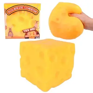 Giggle Zone Squeeze Cheese - Extra Large Squishy Cheese Block | Gag Gifts Funny Adult | 4.25 Inch Giant Stress Ball | Fidget Sensory Toy for Kids - Sunny Days Entertainment
