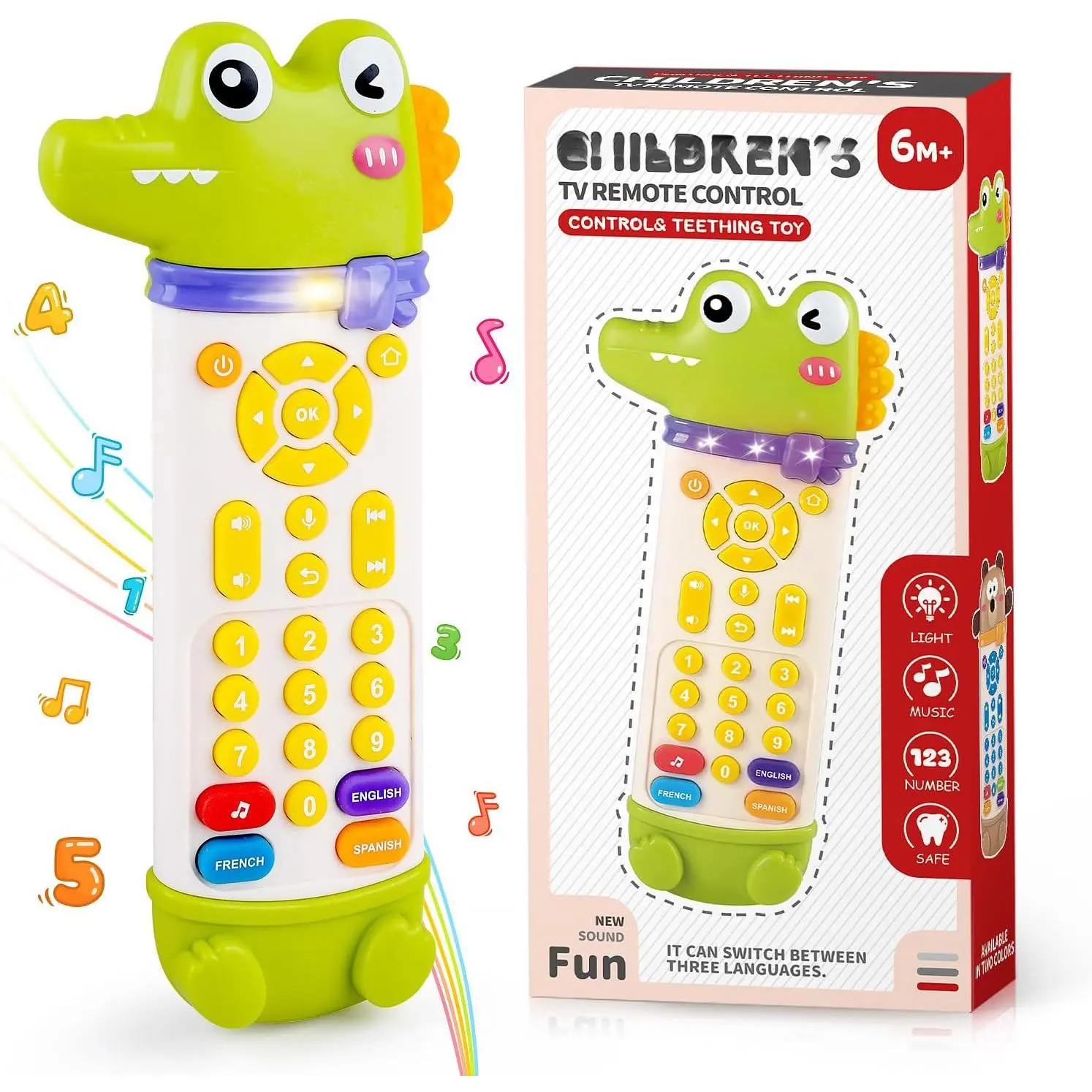 Baby Remote Control Toy, Teething Remote Control with Realistic Lights and Sounds - 3 Languages (English, Spanish & French), Baby Musical Early Learning Toys Gifts with Silicone Teether  6 Months+
