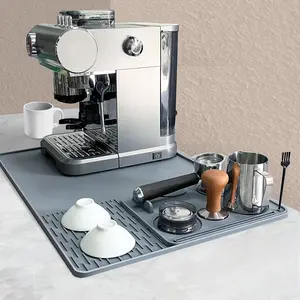 2In1 Silicone Coffee Mat, Dish Drying Mat for Kitchen Countertops, 23*16 Inch anti Slip Bar Mat with Detachable Espresso Tamper Mat - Fits under Coffee Maker, Espresso Machine (Grey, 23"X16") PongTay