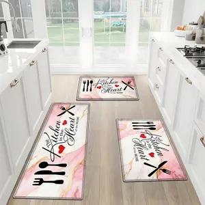 1/2/3PCS  Simple marble print kitchen floor mat ,Kitchen Themed Knife And Fork Style Home Decor ,Thickened Flannel Soft And Comfortable Home Kitchen Rugs