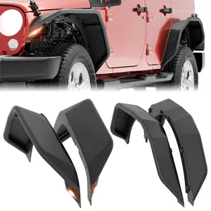 Tubular Front and Rear Fender Flares Compatible with 2007-2018 Jeep Wrangler JK JKU Unlimited (2/4 Doors), 4-Piece Heavy Duty Steel Off-Road Mud Guards Kit with Turn Signal Lights