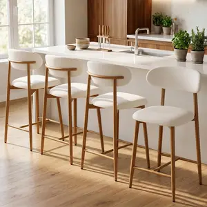 Bar Stools Set of 2,Counter Height Bar Stools with Backs, Mid Century Modern Upholstered Barstools With Metal Legs for Kitchen Island, Dining Room