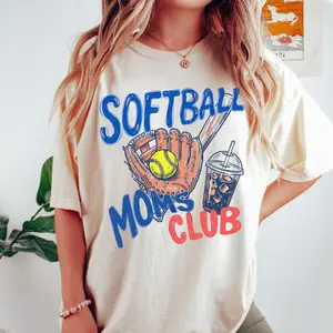 Softball Moms Club Comfort Colors® T-Shirt, Gameday Doodle Softball Tee, Trendy Women's Softball Shirt, Sports Mom Shirt, Game Day Tee
