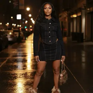Denim Mini Skirt Set - Fashionable Denim Look with Mini Skirt Design