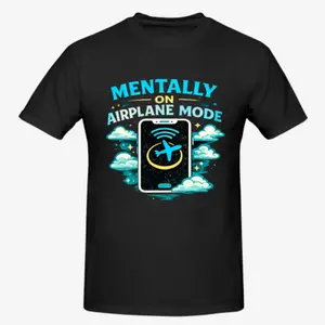 [100% Cotton]  [Graphic Tee]Airplane Mode Graphic Tee Funny Travel Shirt Mentally On Vacation Aesthetic Cloud Print T Shirt Casual Streetwear Outfit Summer Cotton Short Sleeve Relax Vibes Gift Idea For Men Women