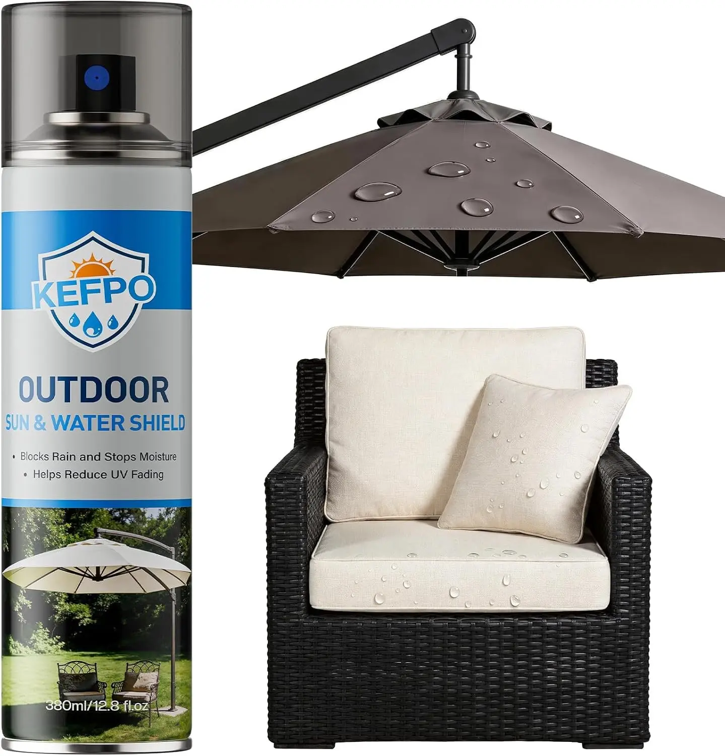 Outdoor Fabric Protector Spray: Waterproof & UV Protection for Patio Furniture, Upholstery, Cushions, Umbrellas – Long Lasting Water Shield, 12.8oz