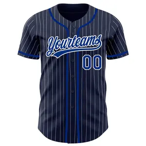 Family-Gift Custom Navy White Pinstripe Royal Baseball Jersey, Bold Sporty All-Over Print Team Wear for Game Day Casual Outfits