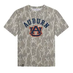 AUBURN A over U Letter Washed Out Tee Mossy Oak Original Bottomland, Mossy Oak Original Bottomland AUBURN A over U letter Printing Short Sleeve Shirt