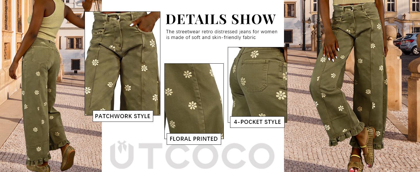 utcoco Barrel Jeans Women 2026  Y2k Patchwork Baggy Boyfriend Denim Pants
