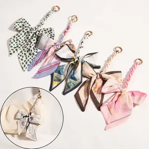 2-Pack Premium Bag Charms, 2026 New Design, Long Silk Scarf Ribbons, Woven Bow & Streamers with Chain Details, Sweet Handbag Decor