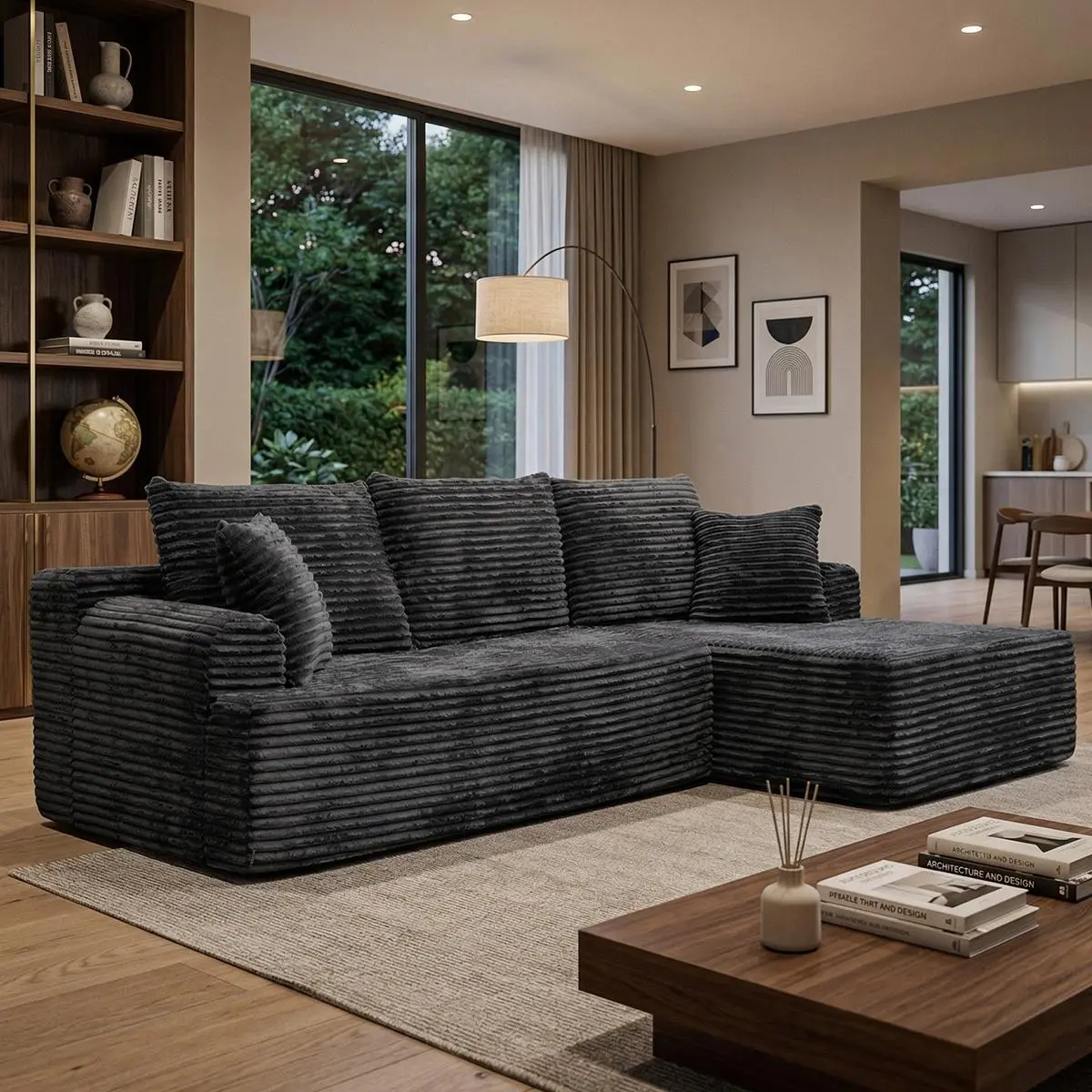 95-in Knitted Fabric Modern Modular L-Shaped Sectional Sofa - Fully Assembled, Durable Indoor Furniture, Cloud-Like Comfy Lounger, 95 inch Couch, Cloud-Like Seat Modern Sectional Couch