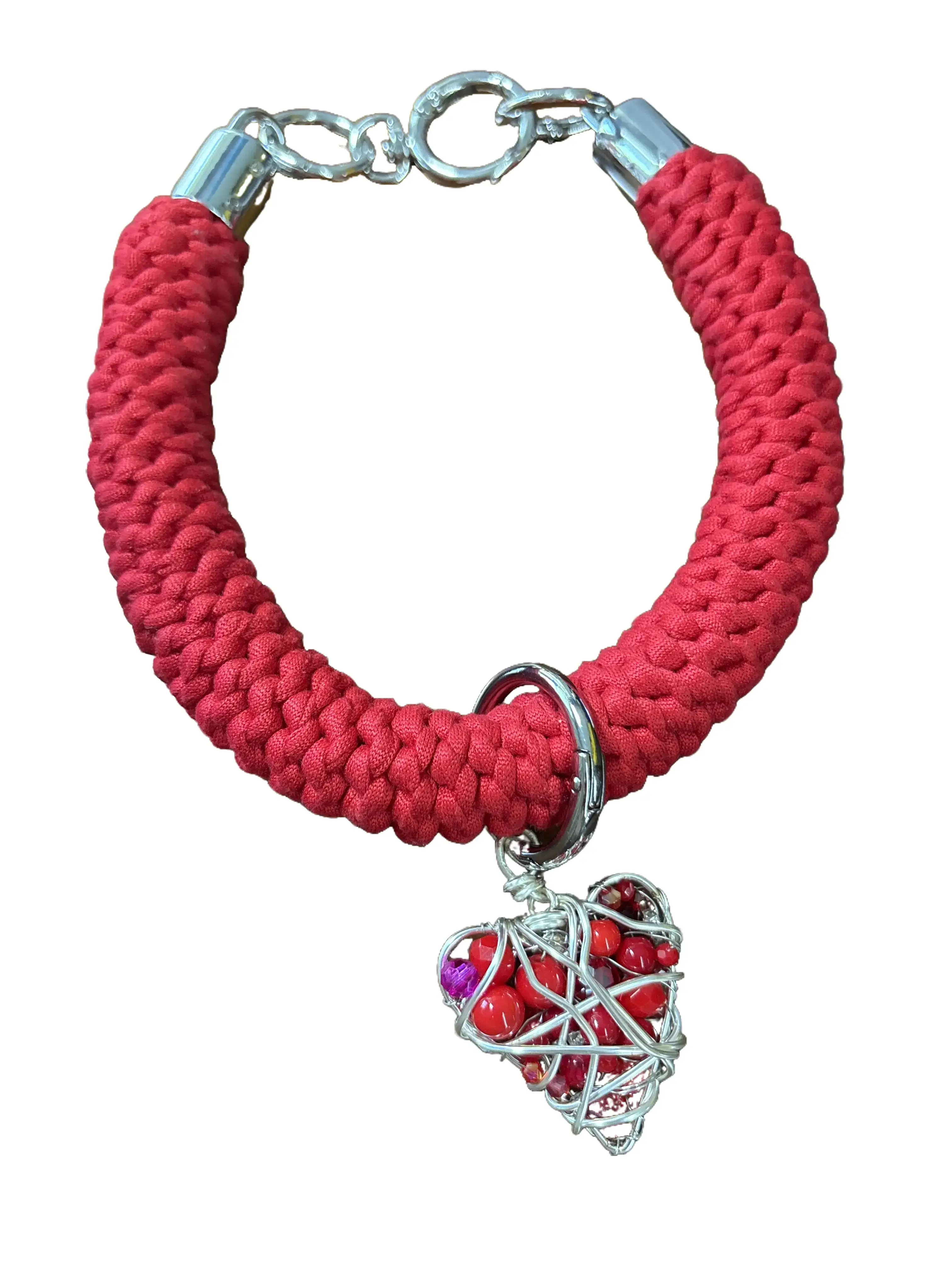 EME Handmade Legacy Chunky Heart-Shaped Crochet Choker Necklace - Red, Adjustable, Made-to-Order Women's Everyday Costume Jewelry, Chunky Heart-Shaped Necklaces, Hand Crafted Necklaces
