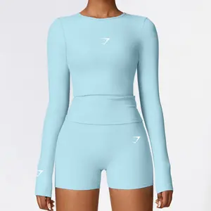 Gymshark Style Long Sleeve Sport T Shirt Women Running Fitness Yoga Slimming Activewear