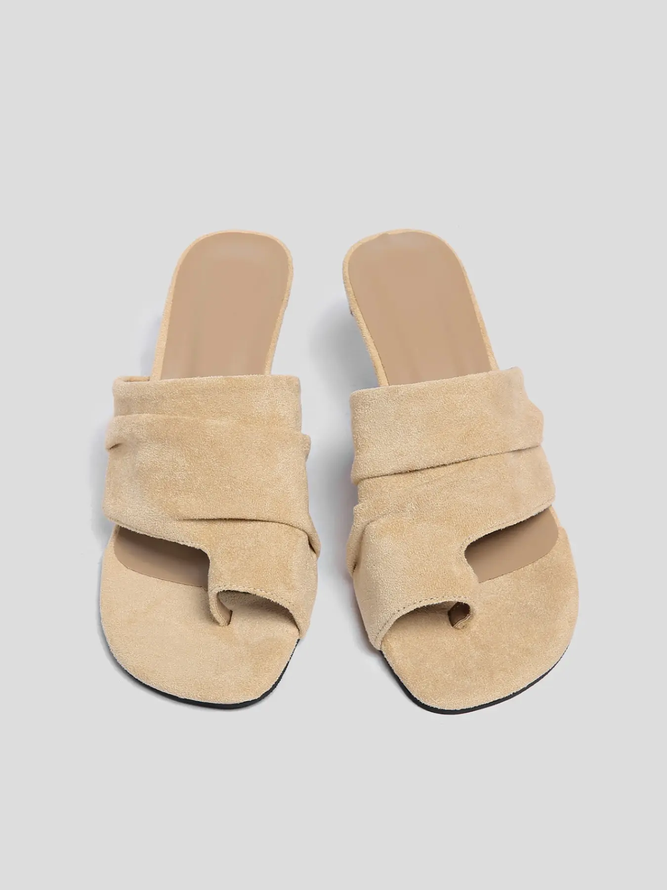 Square Toe Slip-On Folded Sandals, Daily Commute Summer Versatile Outdoor Wear, Fine Heel One-Word Slippers, Casual Textile Rubber Sole