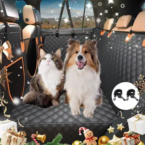 Dog Car Seat Cover with Hard Bottom Extender, Waterproof, Scratch-Proof, Hammock Style with Door Protection & Storage Pocket for Cars/SUVs/Trucks.