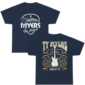 Ty Myers Guitar Logo 2 Sided Graphic Tee Pure Cotton Fabric Casual Street Style Crew Neck Short Sleeve T-Shirt Tops Trendy for Women for Men