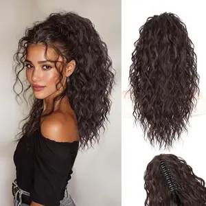 Brown Ponytail Extension 18" Curly Wavy Pony Tail Claw Multi Layered Clip on Ponytail Extension Fluffy  Looking Synthetic Hair  for Women(Dark Brown)