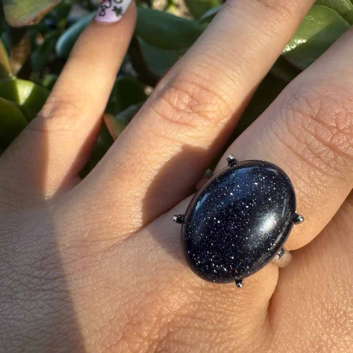 Blue Sandstone Crystal Adjustable Ring - Simple Design, Durable Material, Elegant Accessory