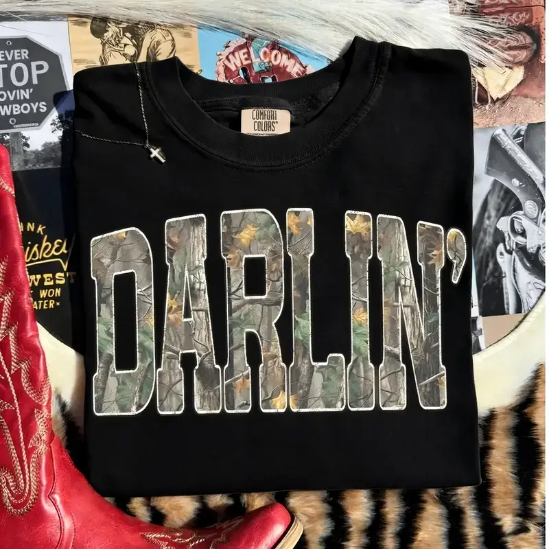 [100% Cotton ] Comfort Colors  Camo Western T-Shirt, Darlin Retro Camo Country Distressed Cowboy Quote, Camouflage Shirt, Western Concert Shirt, Southern Tee