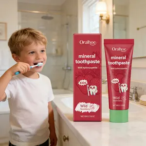 Oralhoe Strawberry Flavor Kids Toothpaste, Remineralizing Toothpaste, Cleans Teeth & Reduces Stains for Gentle Oral Care
