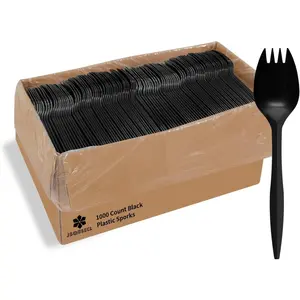 [1000 Pack] Disposable Plastic Sporks-Party Dimensions Bulk Black Disposable Silverware Plastic Cutlery Spork (1000, Sporks-Black)