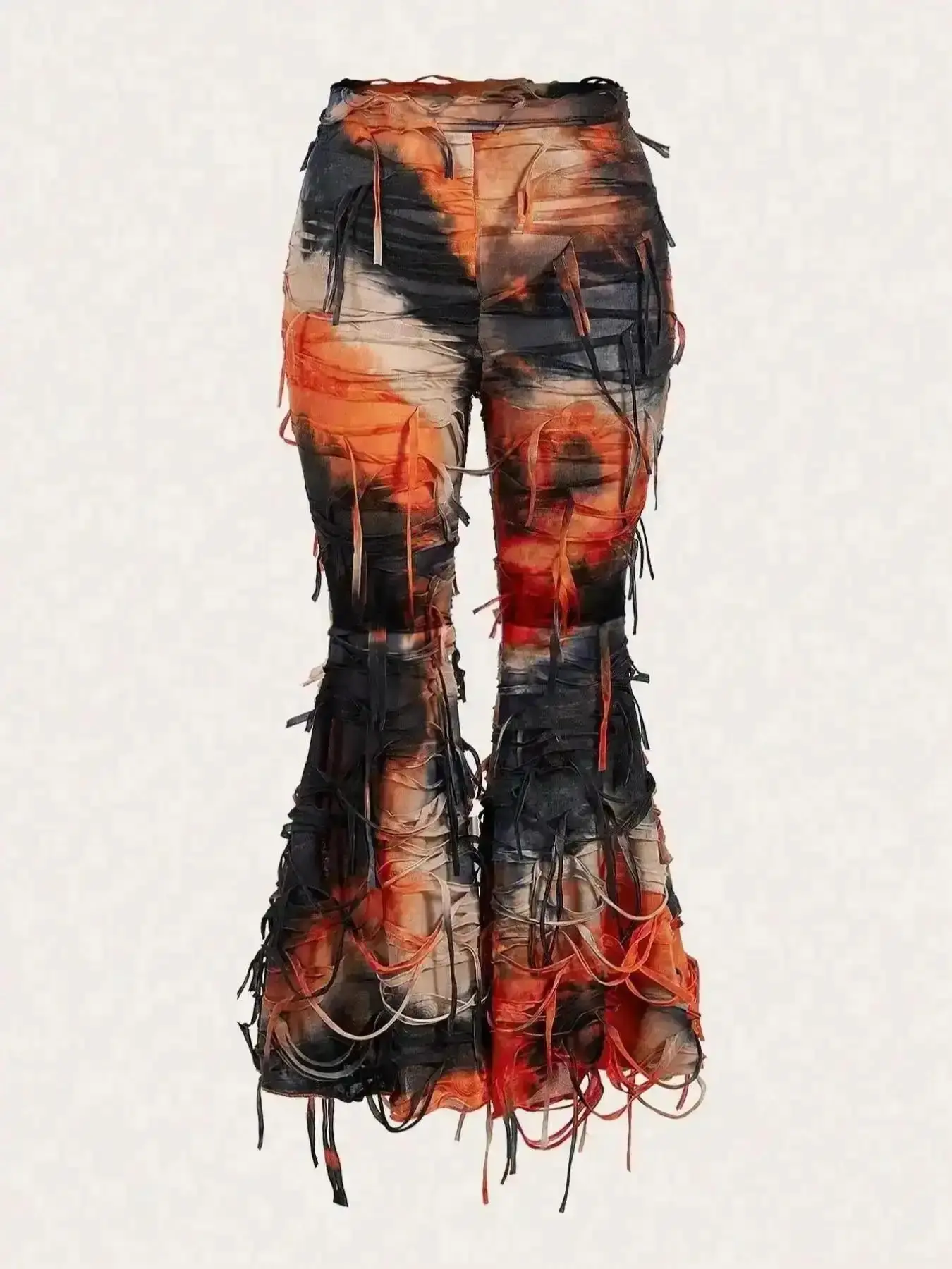 [Plus Size] Tie Dye Ripped Flare Leg Leggings Everyday Style, Casual Comfy Bell Bottom Pants for Daily Wear, Women's Bottoms for All Seasons, Fashion Essential, Chic Look, Graphic Style