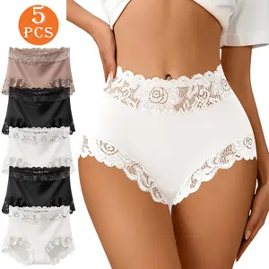 QUASTI 5-Piece Elegant Lace Mid-Waist Butt Lift Panties, Lightweight, Breathable, and Soft Fabric, Elegance and Confident Womenswear, Sizes S-XXL