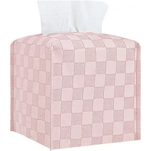 Tissue Box Cover, Tissue Box Holder Square, Tissue Holders Decorative Organizer for Home Decor, Tabletop and Car, 5"X5"X5" (Pink)