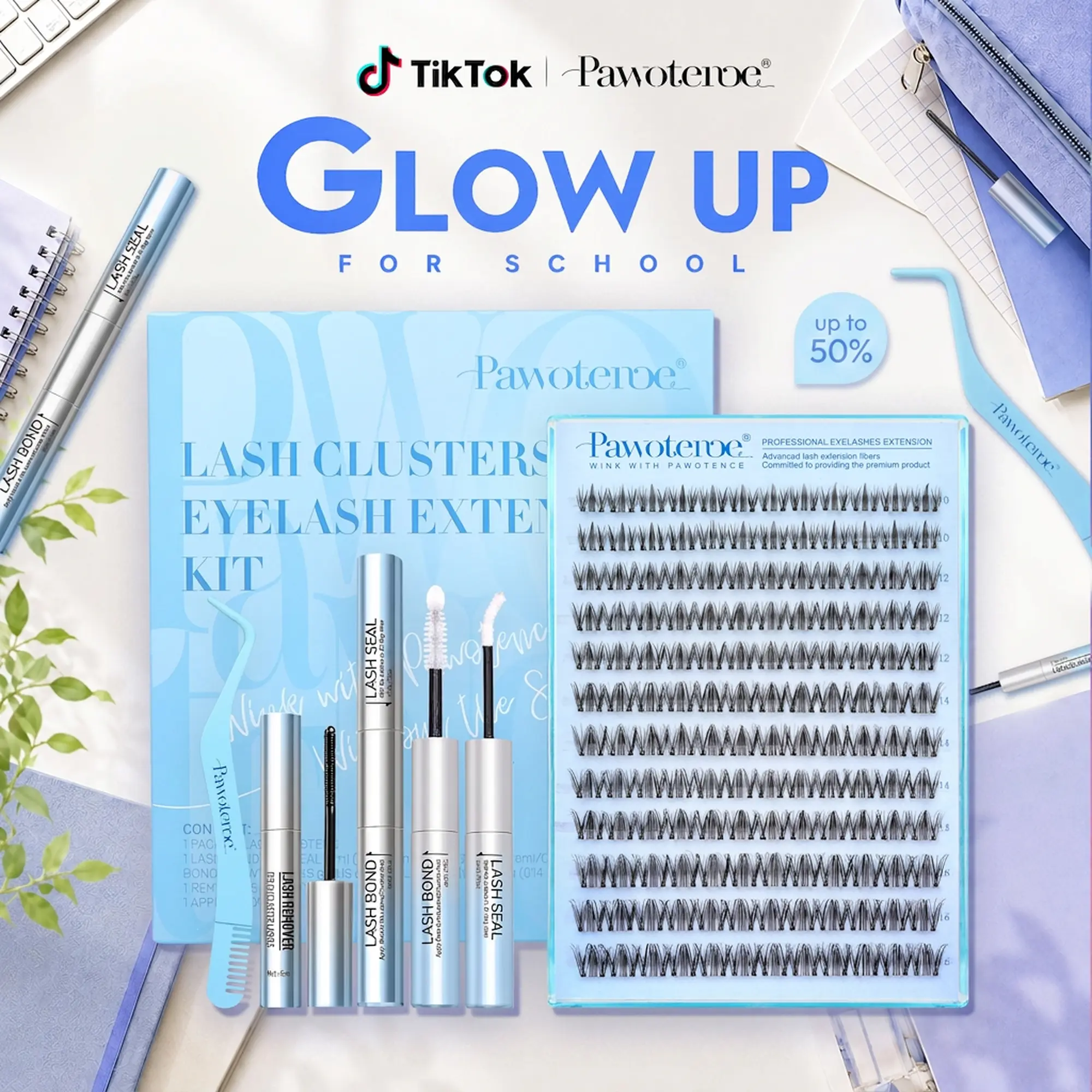 Pawotence Wispy Natural Lash Clusters Spider Lashes D Curl False Lashes Comfortable, Super Soft, Thin Band, Long Lasting Eyelashes Clusters DIY Lash Extensions for Clean Makeup Beginner Friendly