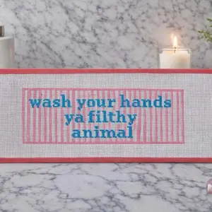 Wash Your Hands Ya Filthy Animal Needlepoint Canvas on 18 Mesh