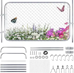 48 x 72 in Chain Link Fence Gate with Post, Adjustable Galvanized Chain Link Fence Panel, Fits 2-6 ft W x 7 ft H Garden Fence Gate Opening for Farm Yard Garden