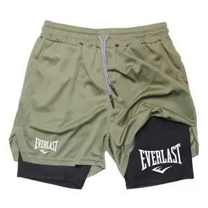 Everlast Men's Running Shorts 2-1 Double-Deck Gym Sportswear with Adjustable Waistband and Breathable Fabric