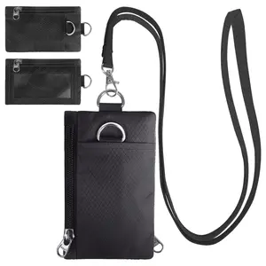 RFID Blocking Wallet Minimalist Wallet for Men Small Wallet for Women with Lanyard Keychain ID Holder Zipper for Cards Coins Travel Water-resistant Black