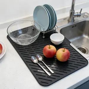 Large silicone dish drying mat with built-in drain lip; dish drainer mats for kitchen countertops; easy-to-clean, high-temperature resistance coaster; perfect gift for Valentine’s Day, Father’s Day, Mother’s Day, anniversary, birthday