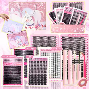 5 Styles Lash Clusters Kit, 1 Set Mixed Length Individual Cosmetic Eyelash Extension Kit, Self Grafting False Eyelashes with Applicators, Professional Eye Makeup Accessories for Women Volume /Mega/ Full/ Spikes/ Bottom Eyelash Clusters, Diy Eyelashes Kit