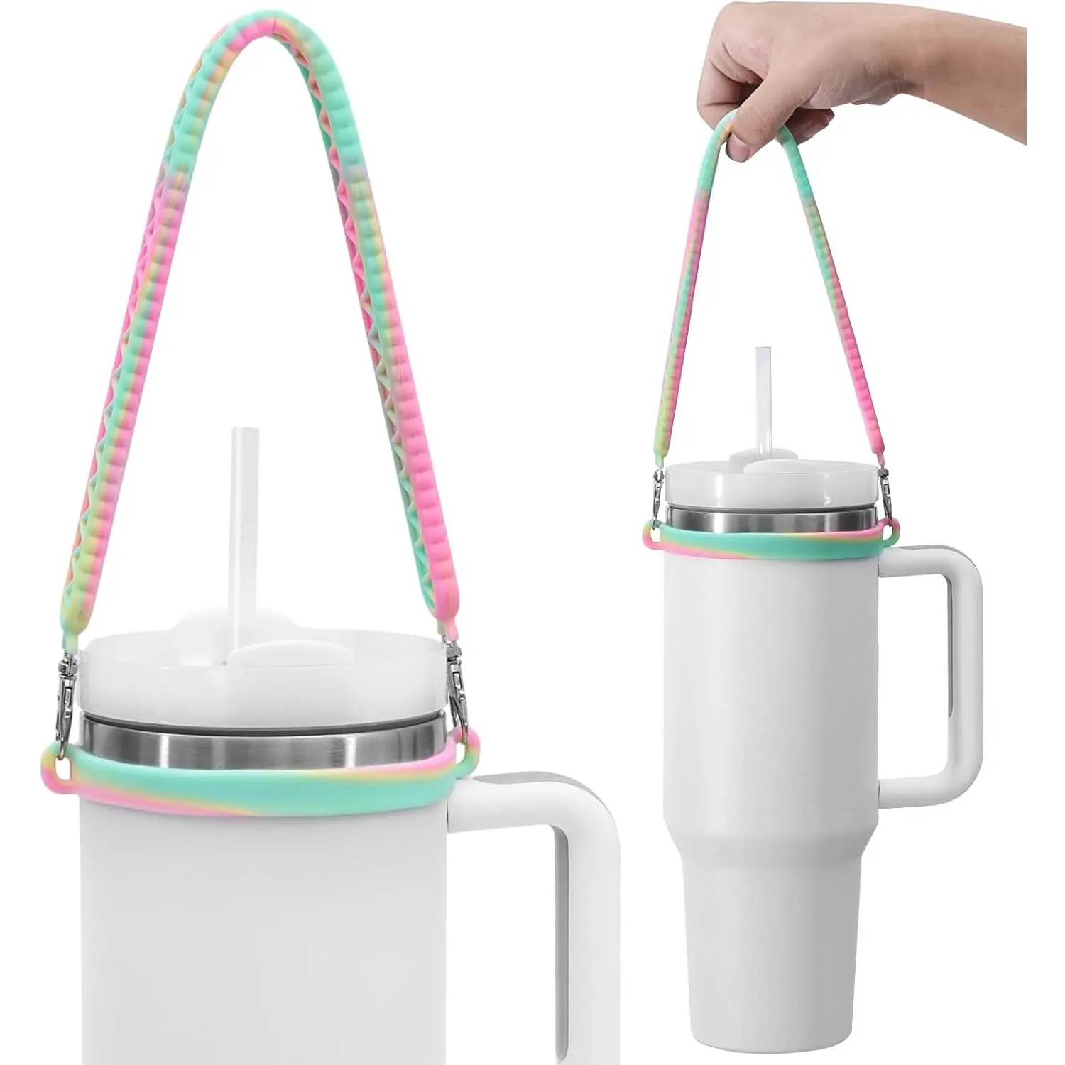 Water Bottle Handle, Silicone Water Bottle Sling, Carrier, Holder with Strap, Fits Most 8-40oz Bottles Stanley Cup Accessories