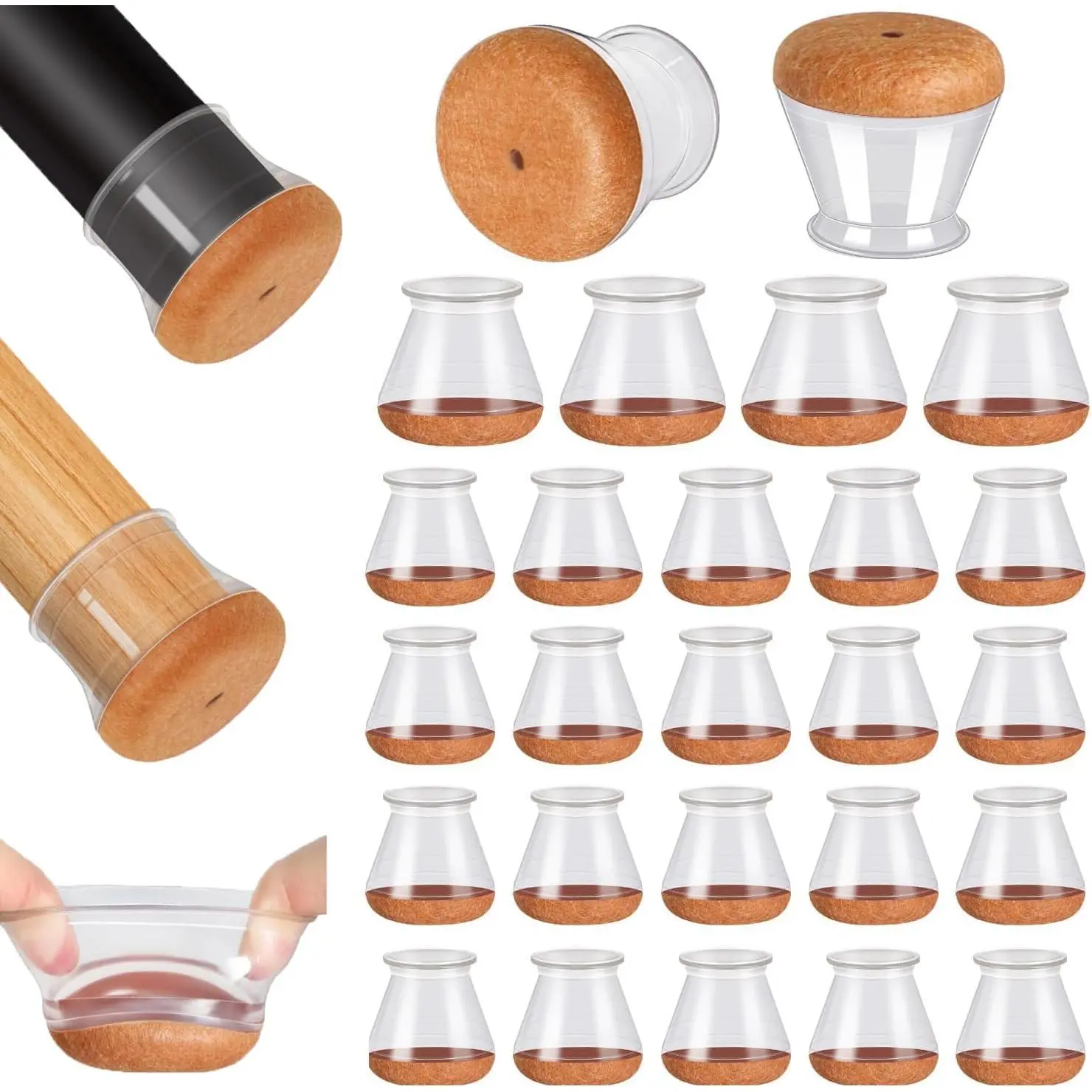 24 Pcs Square Silicone Chair Leg Floor Protector Caps, 360° Wrapped Pad Furniture Sliders for Hardwood Floors, Kitchen Metal Chairs, Slip-On Installation, Noise Reduction (Fit:0.76"-1.18"), Furniture Protection